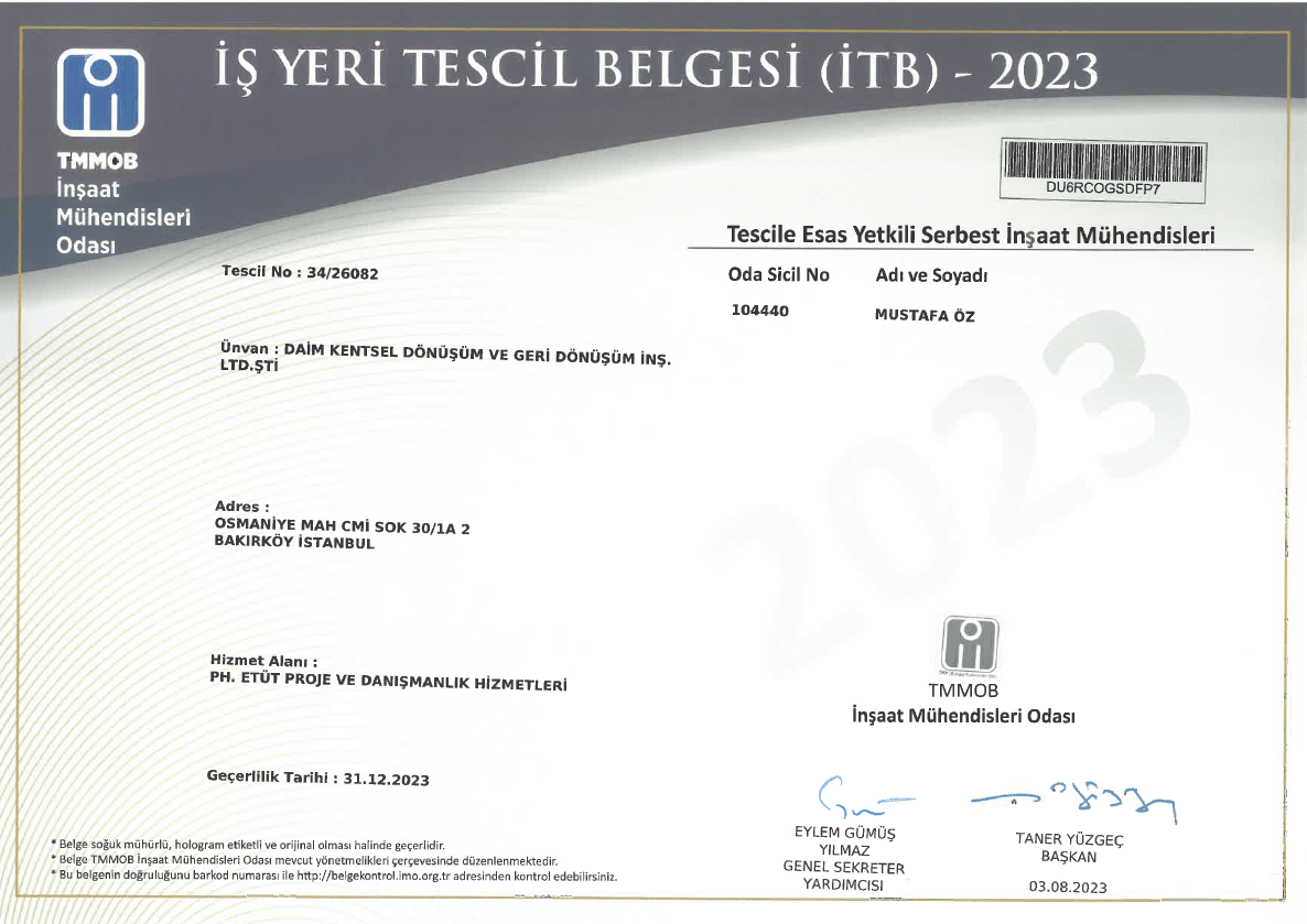 İş Yeri Tescil Belgesi (İTB) — TMMOB İnşaat Mühendisleri Odası
